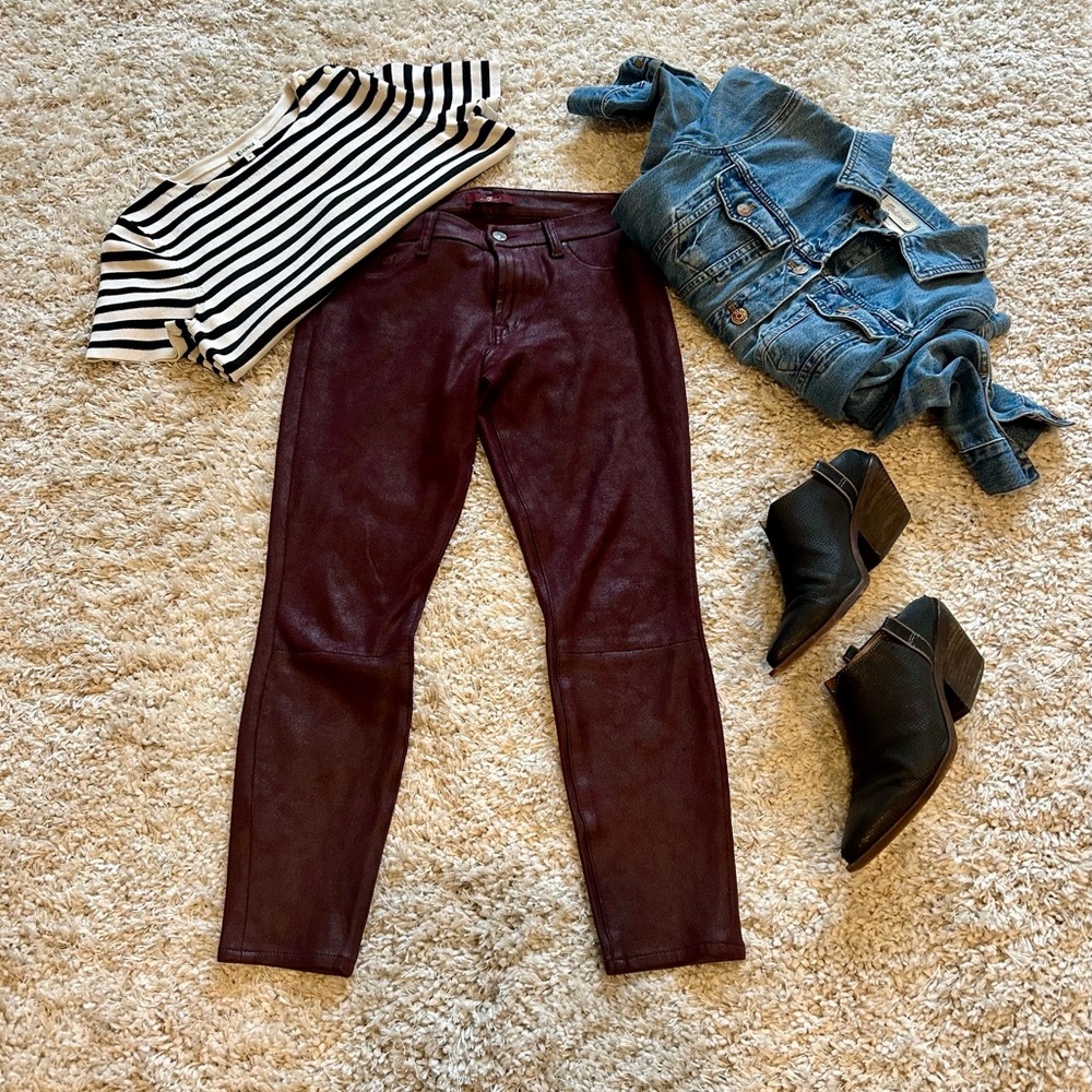 7 For All Mankind Deep Burgundy Faux Suede Pants